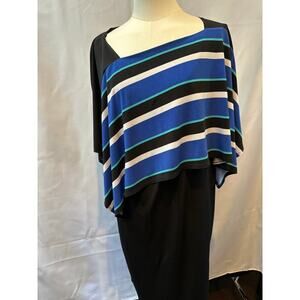 RB Collection Tank Dress with Attached Shawl SZ XL Black and Blue Stripes